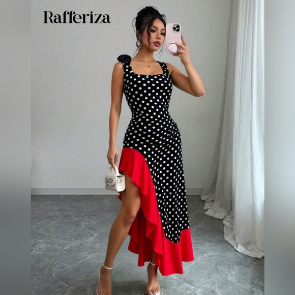 SHEIN Black and White Asymmetrical Ruffled Sundress - Picture 3 of 9